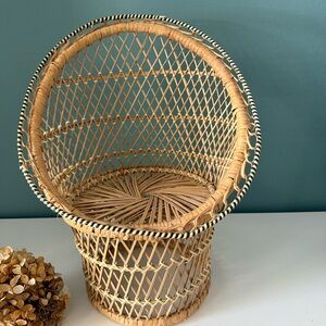 Vintage Wicker Woven Peacock Chair Rattan Woven Doll Chair Plant Stand